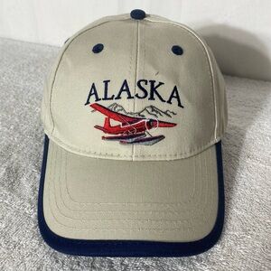Ace USA Beige Navy Embroidered Alaska Mountains & Airplane Hat